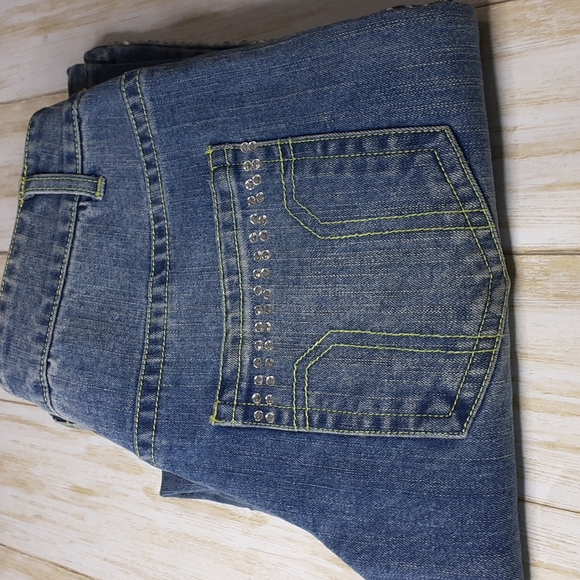 Urban Groove Rhinestones Straight Leg Light Wash Blue Jeans Size SA Waist 28 - Picture 13 of 16